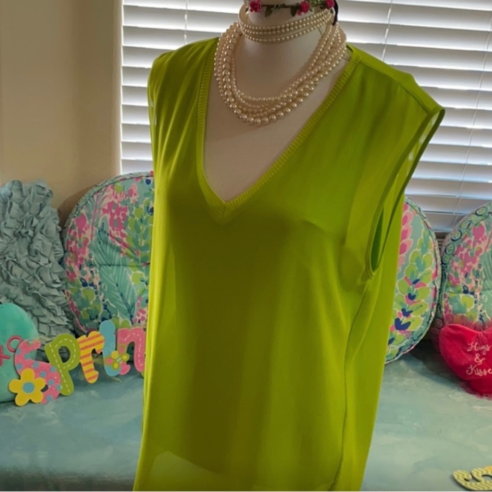 GS Michael Kors Bright Green Sleeveless Summer light weight Top Shirt Tunic Lg - Picture 4 of 13